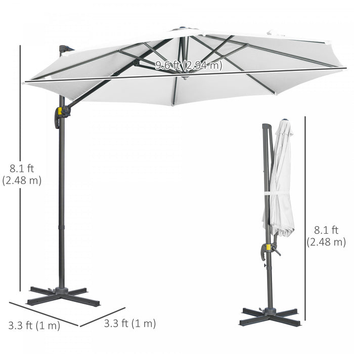 Outsunny Φ9,6 'parasol Deporte Suspendu En Aluminium Pour Exterieur, Blanc