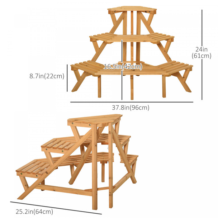Support De Plante Sureleve Rustique A 3 Niveaux En Bois Outsunny Avec Etageres A Lattes Presentoir Interieur Et Exterieur Organisateur De Pot De Plante 37,75 \"x 25,25\" X 24\"