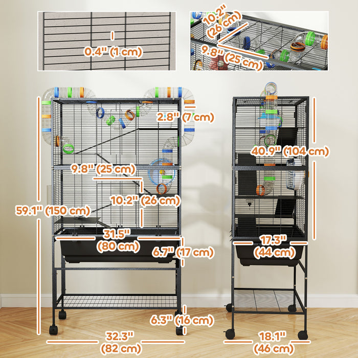 5 Tier Rolling Hamster Cage With Storage Shelf For Syrian