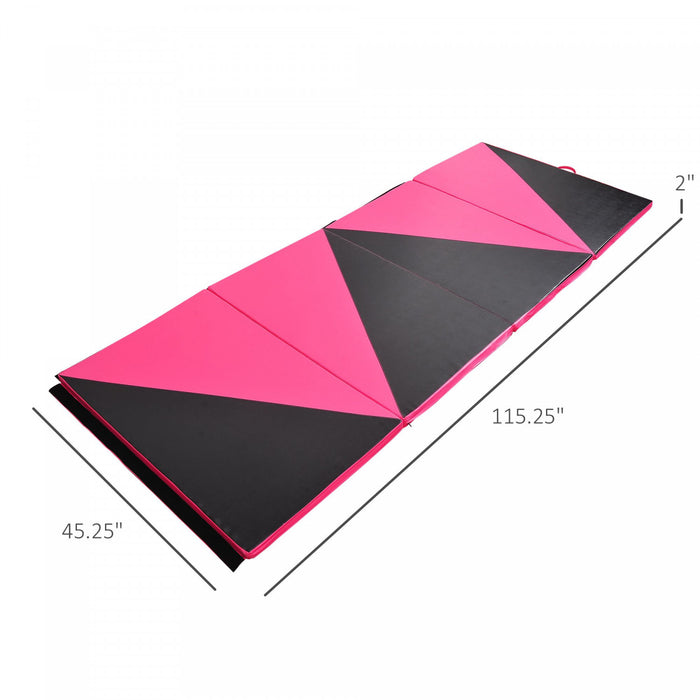Soozier Tapis De Gymnastique Pliable 10,2 X 25,4 X 5,1 Cm, Tapis D'exercice Avec Poignees De Transport Pour Yoga, Mma, Arts Martiaux, Etirements, Entrainements De Base, Rose Et Noir