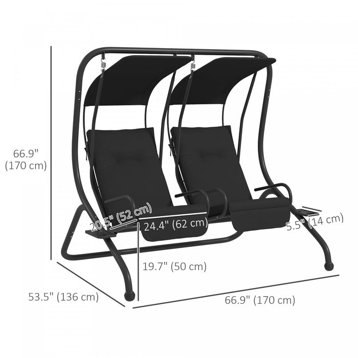 Outsunny Balancoire De Patio 3 Places Avec Auvent Reglable, Noir