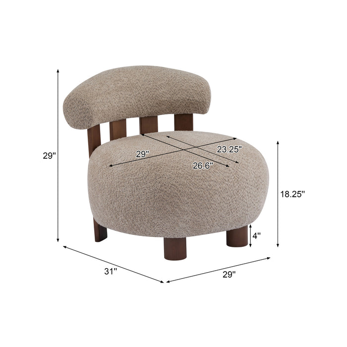 Nube Fauteuil d'Appoint Moderne en Bouclette a Dossier Courbe et Quatre Pieds, Brun Clair, Noyer