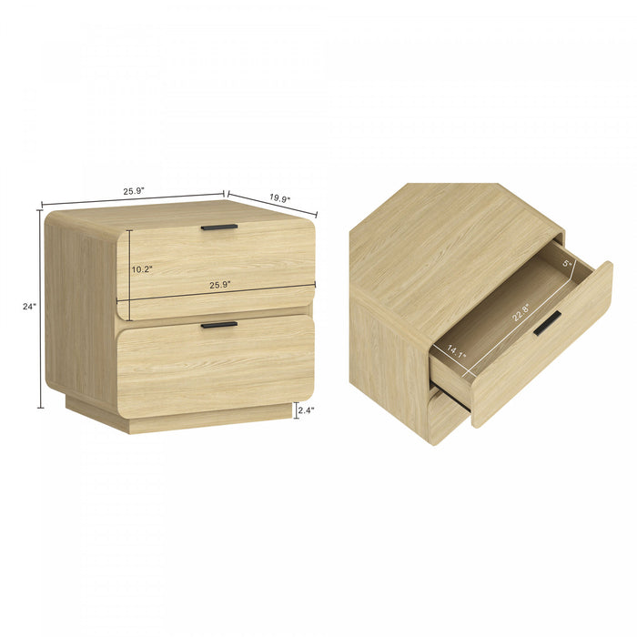 Table de nuit contemporaine moderne Chrystie 66 cm en bois naturel (2 tiroirs)
