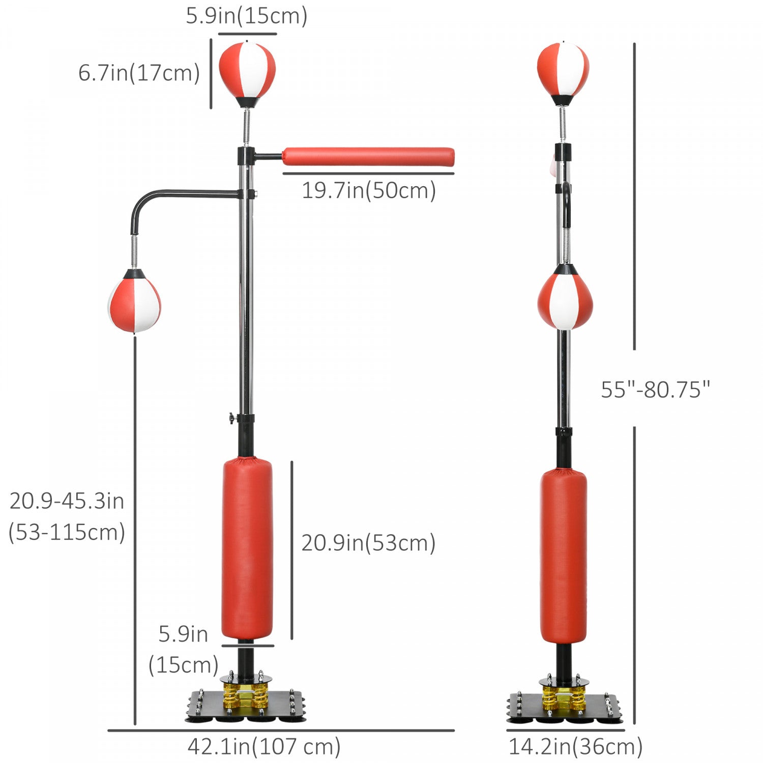 Sac De Vitesse Réglable MaxxMMA Avec Balle De Réaction – Plateforme Stable 61cm, Hauteur Ajustable, Pour Boxe Et Fitness