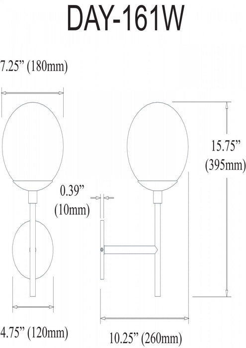 Applique murale Dayana de Dainolite à éclairage vers le haut, en verre blanc, avec fini noir mat et 1 ampoule