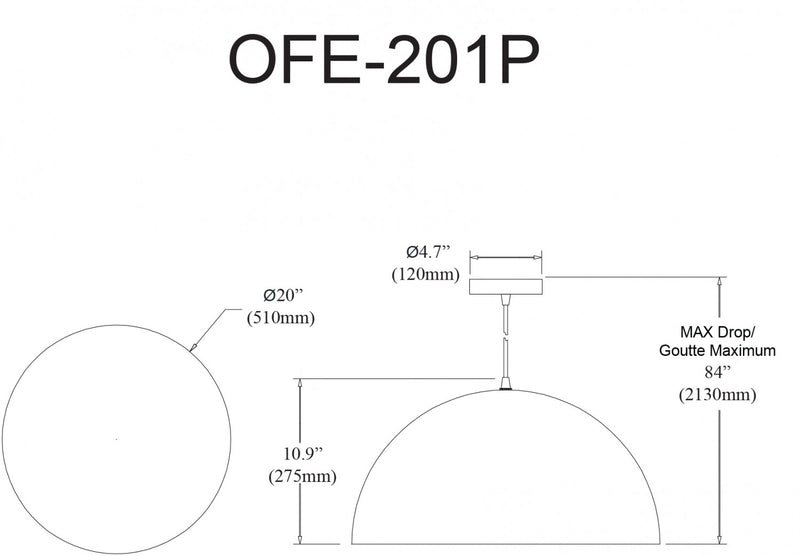 Grand luminaire suspendu Ofelia de Dainolite avec fini noir mat et 1 ampoule