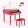 Costway 30-Key Classic Baby Grand Piano Toddler Toy Wood with Bench & Music Rack Red