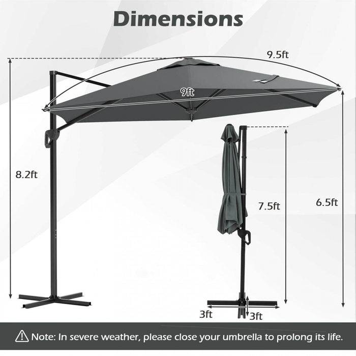 Parasol deporte Costway 9 FT avec voile anti-UV, haut ventile, base croisee, gris