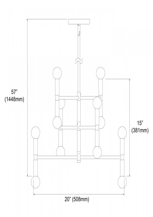 Petit lustre Ava de Dainolite avec fini noir mat et 12 ampoules