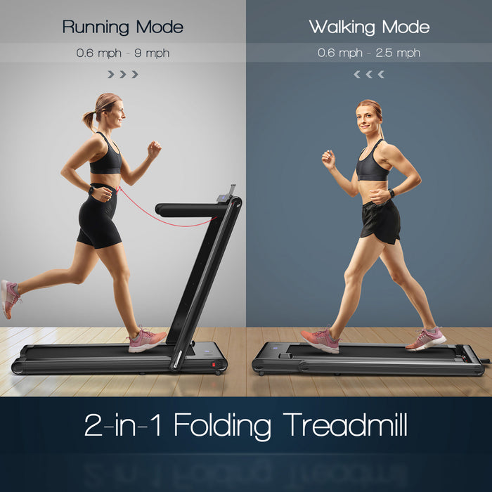 Tapis De Course Pliant De Marque Costway 2 En 1, 2 Cv Machine De Jogging Avec Double Affichage Led Noir