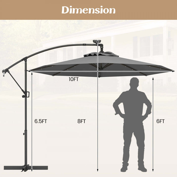 Parasol deporte Costway 10 pieds avec eclairage solaire LED, rotation 360°, gris
