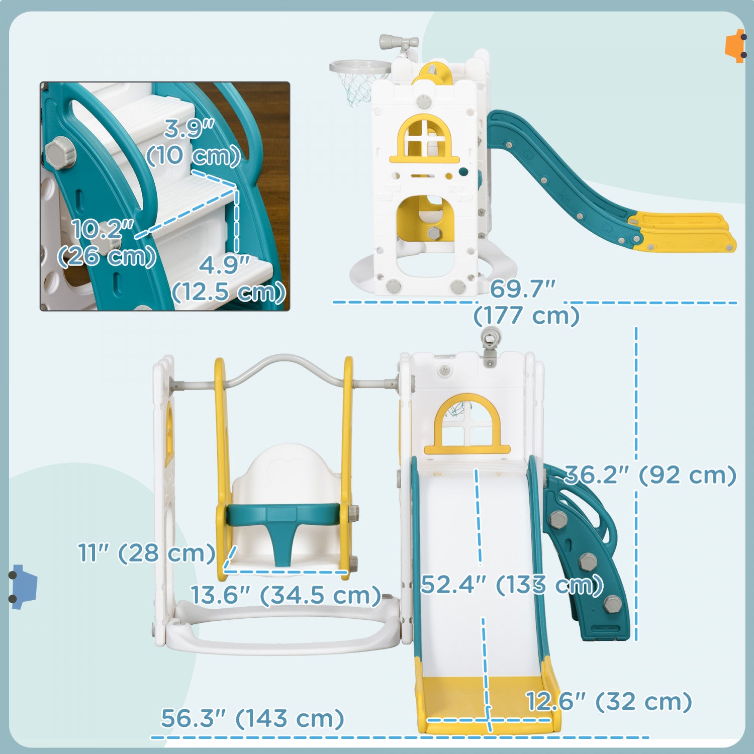 Toboggan 6 En 1 Pour Enfants - Avec Balançoire, Panier De Basket, échelle - Intérieur/extérieur Toboggan 6 En 1 Pour Enfants - Avec Balançoire, Panier De Basket, échelle - Intérieur/extérieur