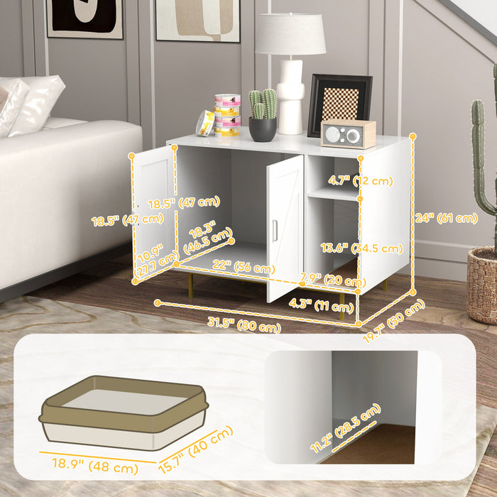 Meuble Pour Litiere De Chat Avec Tapis A Gratter, Rangement, Blanc