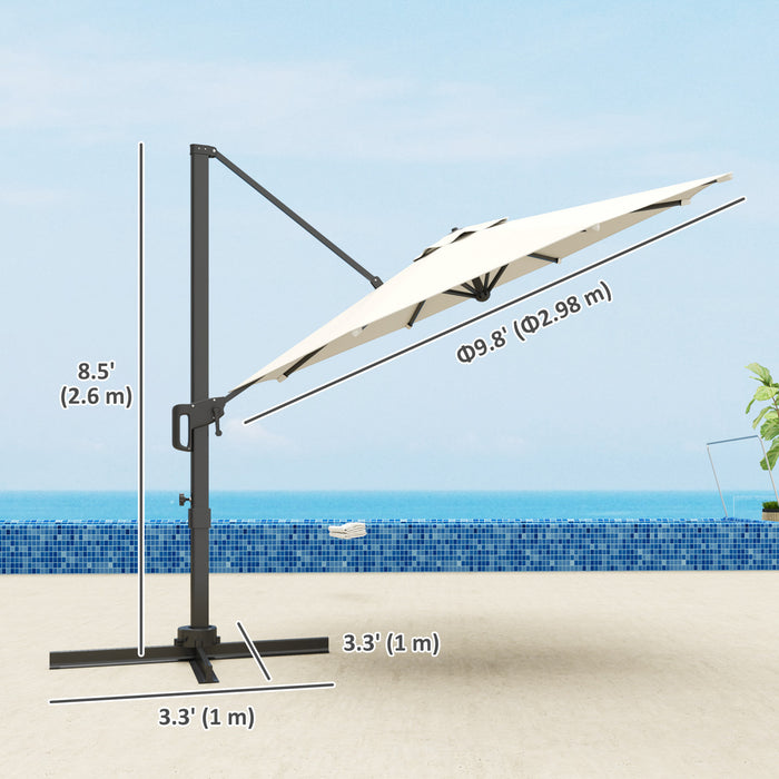 Outsunny Parasol De Terrasse Deporte De 10 Pi, Rotation A 360°, Blanc Creme
