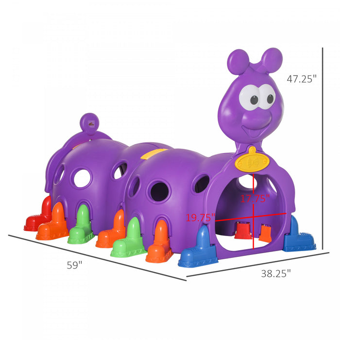 Qaba Caterpillar Tunnel D'escalade Pour Enfants Jouet Structure De Jeu Interieure Et Exterieure Pour Tout-petits De 3 A 6 Ans, Violet