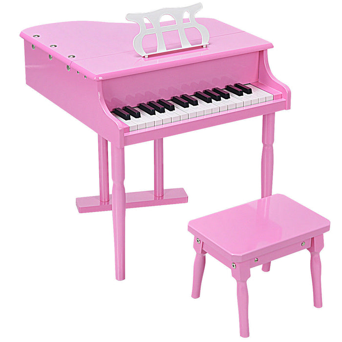 Costway Piano Classique pour Enfants, Mini Piano a Queue 30 Touches avec Pupitre et Banc, Jouet Instrument de Musique en Bois avec Couvercle et Porte-Partition, Cadeau pour Garcons et Filles des 3 Ans