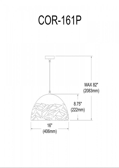 Luminaire suspendu Coral de Dainolite de 16 po de diamètre, avec fini blanc mat et 1 ampoule