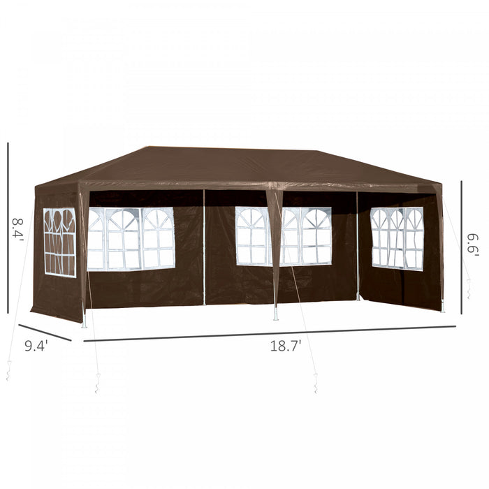 Outsunny 10' X 20' Gazebo Tente De Fete Avec 4 Parois Laterales De Fenetre Amovibles Pour Evenement Exterieur Avec Cordes A Vent Et Piquets De Sol Cafe