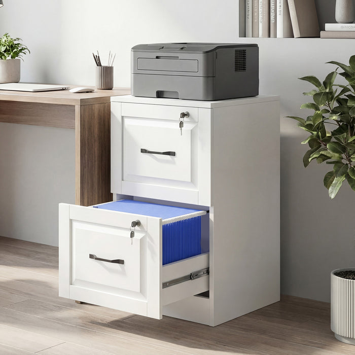 HOMCOM Meuble de Classement Vertical a 2 Tiroirs avec Serrure, Blanc