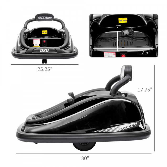 Aosom 12v Voiture Electrique Enfant, Rotation A 360 °, Jouet A Piles Avec Telecommande Parentale, Ceinture De Securite, Lumieres Led Colorees Noir