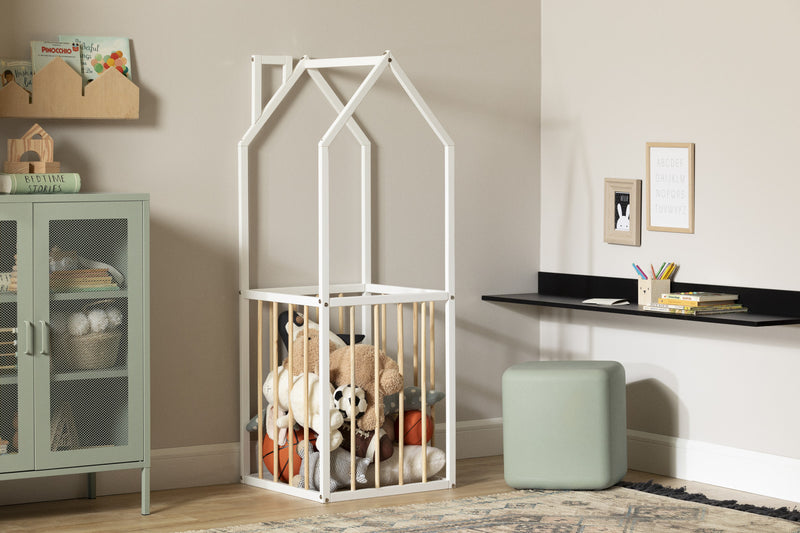 Meuble de rangement Ohana en forme de maison - blanc et naturel