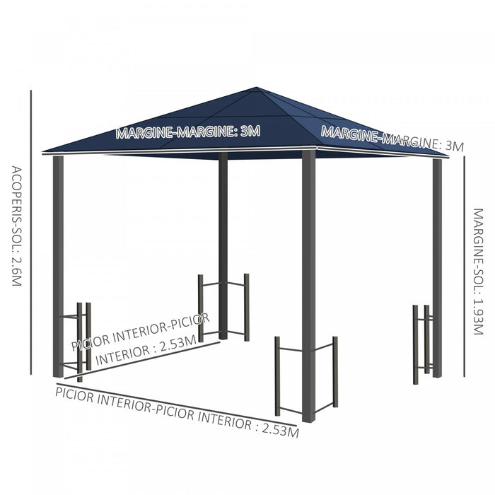 Outsunny 10' X 10' Tonnelle Gazebo Exterieur A Toit Rigide Panneaux De Polycarbonate Avec Cadre En Aluminium, Moustiquaires Et Rideaux Noir