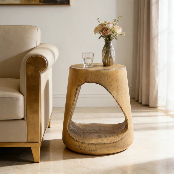 Table d'appoint rustique Elio 16,75 pouces en MGO creuse, style souche et design animalier interieur, naturel