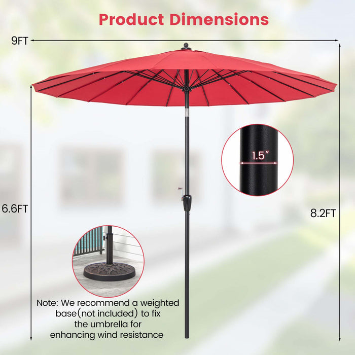 Parasol rond de marche Costway de 9 pieds avec inclination par bouton-poussoir, manivelle, partie superieure ventilee, couleur vin