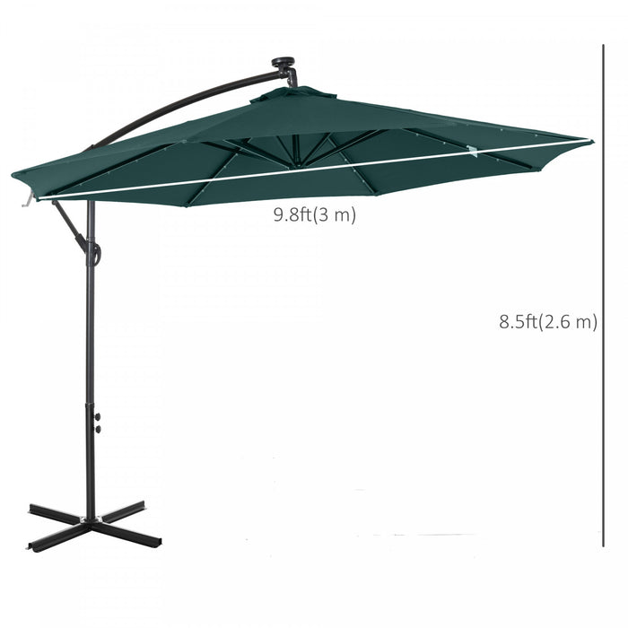Outsunny Parasol En Porte-a-faux 10 Pi Avec Lampes Solaires, Vert Fonce