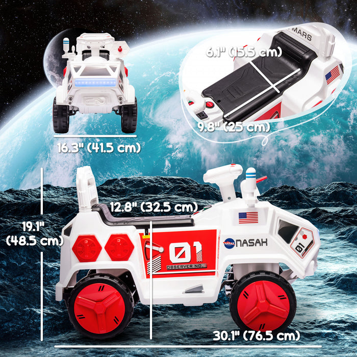 Qaba Voiture Electrique Pour Enfants, Mars Rover Alimentee Par Batterie 6 V Avec Sons De Science-fiction, Musique, Lumieres, Mp3, Voiture Pour Tout-petits De 3 A 5 Ans, Blanc