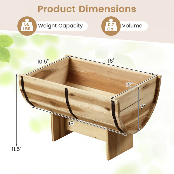 Costway 2 Pcs Exterieur Planteur En Bois Acacia Bois Solide Demi-baril Planteur Boite Avec Jambes