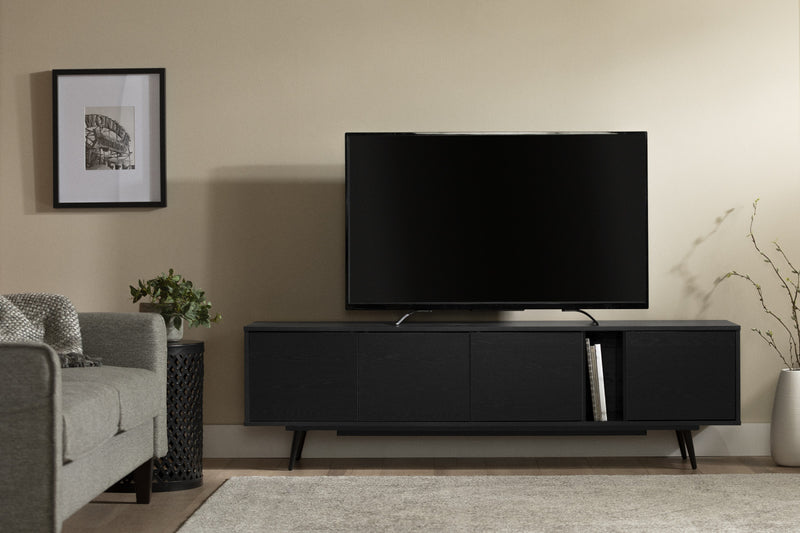 Meuble pour téléviseur Mezzy de 71 po avec portes - chêne noir