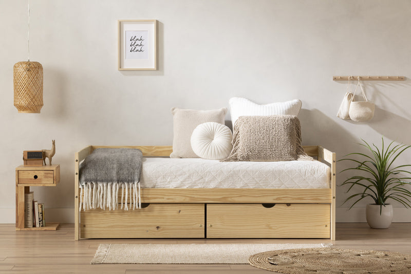  Lit simple Sweedi avec tiroirs de rangement - bois naturel