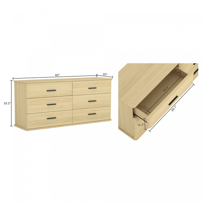 Commode traditionnelle Clifford en chene naturel (6 tiroirs)