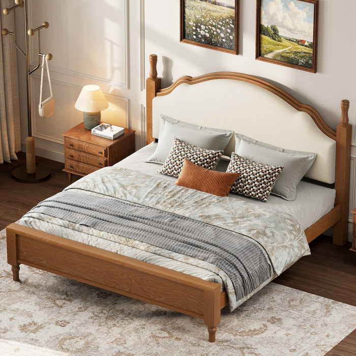 Lit plateforme Miles en bois format Queen avec tete de lit rembourree incurvee, brun