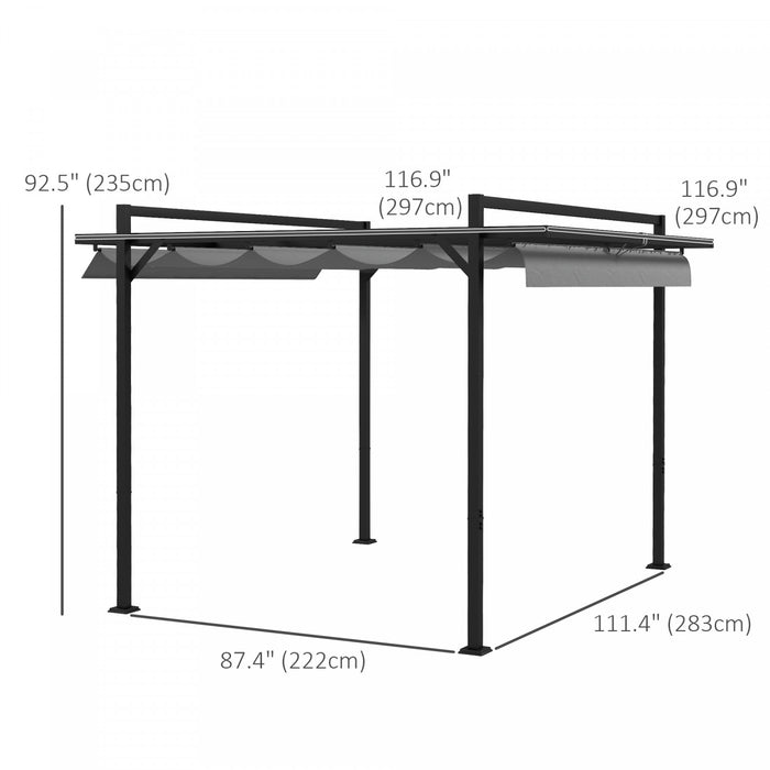 Outsunny Auvent De Pergola Retractable 10' X 10', Abri D'ombrage Exterieur Pour Tonnelle De Jardin Pour Grill, Patio, Terrasse, Gris Fonce