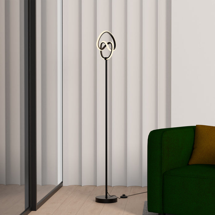 Lampe à pied à conception circulaire tordue à DEL de 58 po noir mat