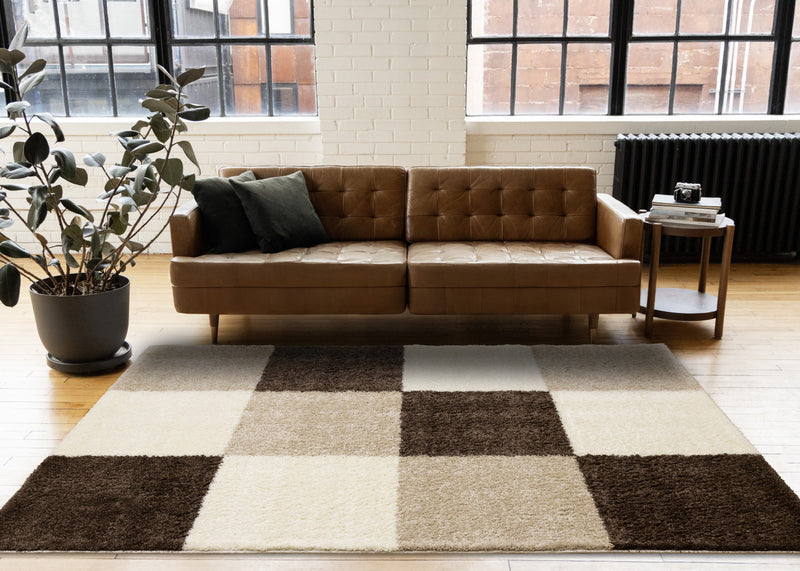 Tapis Fairmont a carreaux brun beige blanc, 7'10\" x 10'6\"