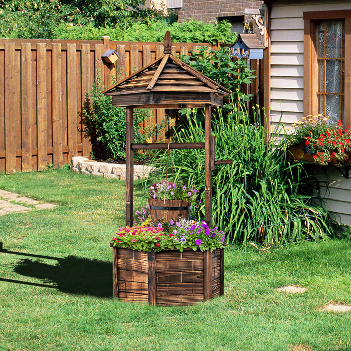 Costway En Bois Souhaitant Bien Seau Hexagonal Plantes De Fleurs Planteur Patio Jardin Decor