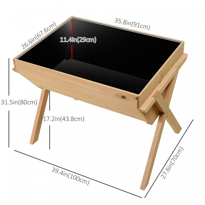 Outsunny 39,25\" X 27,5\" X 31,5\" Lit De Jardin Sureleve En Bois Avec Support Pour Plantes Naturelles Surelevees Avec Trous De Drainage Pour Sac Interieur Inclus, Utilisation Exterieure Et Interieure
