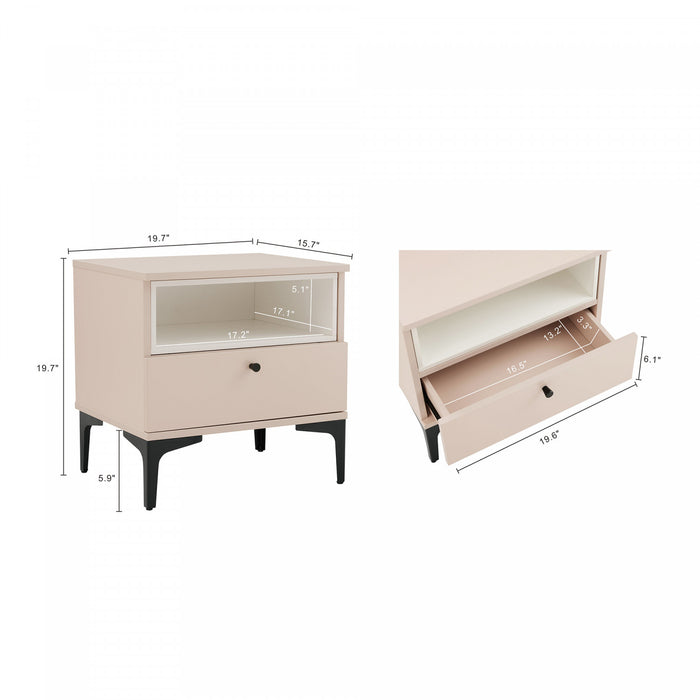 Table de nuit moderne Amara 20\" en rose pale et blanc (1 tiroir)