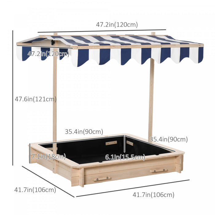 Bac A Sable Carre En Bois Pour Enfants Station De Jeu En Plein Air Auvent Reglable Banquette Convertible Housse De Protection Contre Le Sable Doublure Inferieure Sable/fosse A Balles Sapin