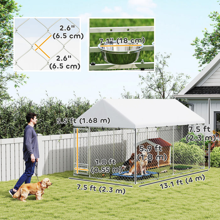 Dog Run W/ Adjustable & Rotatable Bowls 13.1' X 7.5' X 7.5'