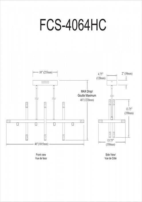 Lustre horizontal Francesca de Dainolite en acrylique qui diffuse la lumière, avec fini laiton vieilli et ampoule de 48 W