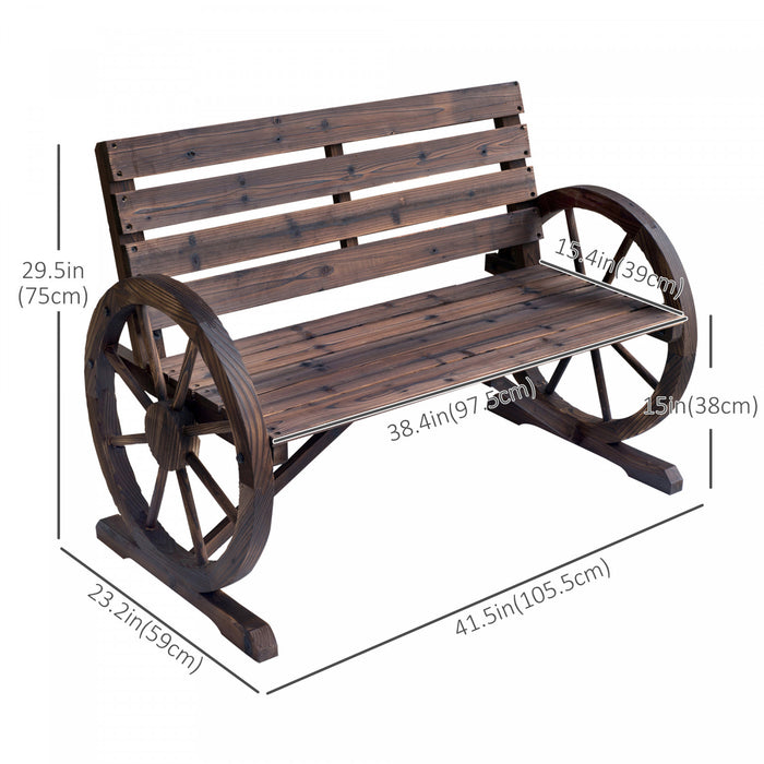 Banc De Jardin En Bois Outsunny 42\" En Forme De Roue De Chariot, Siege Rustique, Brun