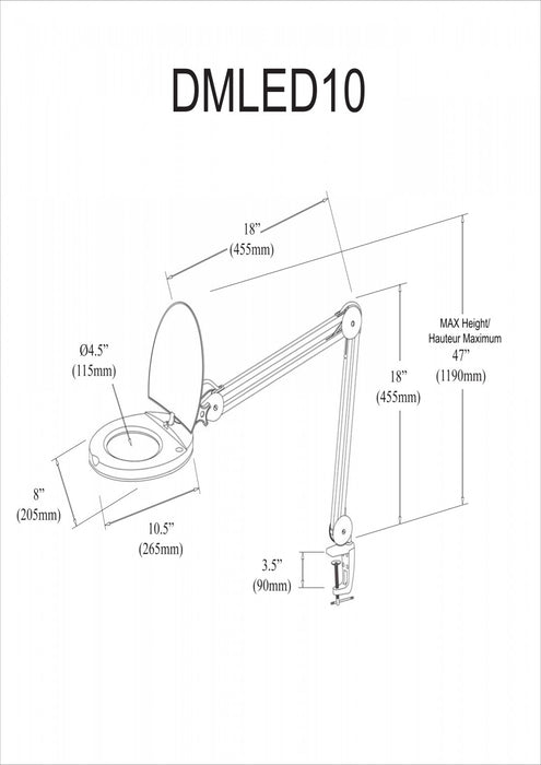 Lampe à loupe de Dainolite avec fini blanc et ampoule à DEL de 8 W