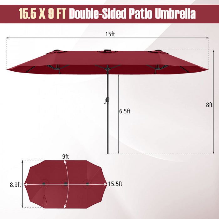 Costway Parasol de patio extra-large de 15,5 pieds avec lumieres solaires LED et 12 baleines robustes rouge