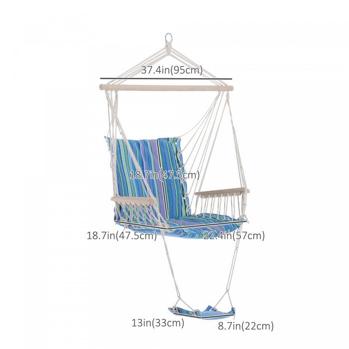 Chaise Balancoire Suspendue Portable Outsunny Hamac Raye Avec Repose-pieds Pour Le Camping En Plein Air Dans La Cour De Jardin (gris, Bleu, Vert, Blanc, Coton Rembourre Avec Repose-pieds)