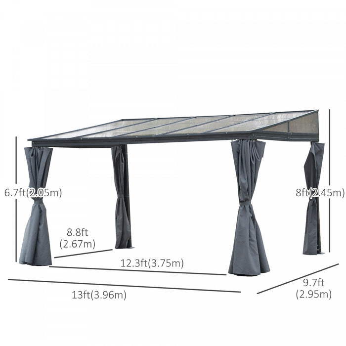 Outsunny 13' X 9,5' Pergola A Toit Rigide Exterieur Pc Toit Gazebo Tente De Fete Jardin Abri De Soleil Impermeable Et Protection Uv Avec Rideaux, Gris
