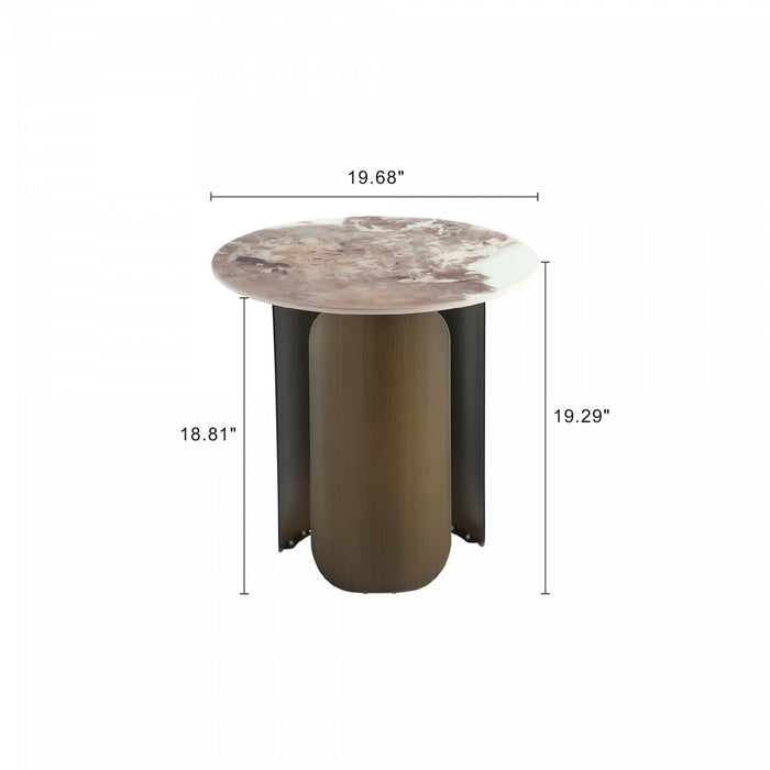 Table d’appoint moderne Monica en bronze avec plateau en pierre frittee